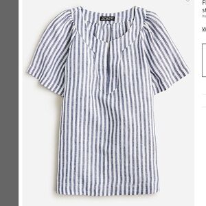 J Crew Flutter Sleeve Striped Linen Top.  NWT.